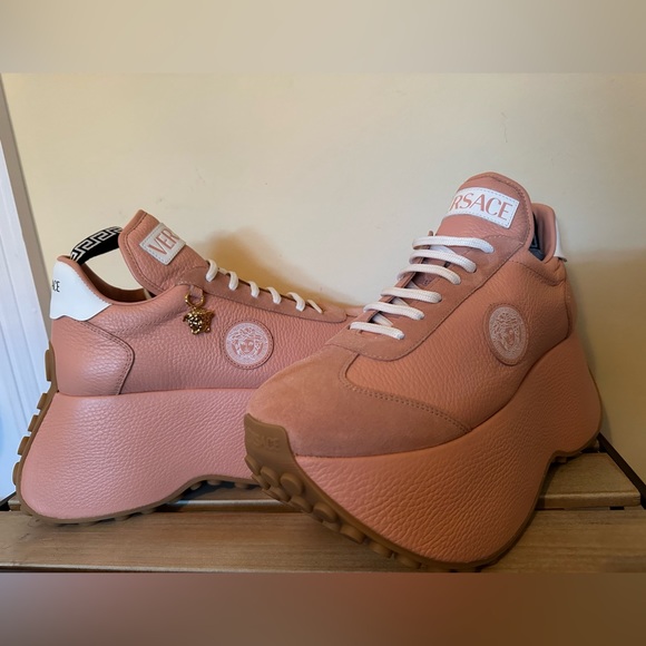 Versace 80mm Triplatform platform leather & suede sneakers NEW (AUTHENTIC) - Picture 7 of 16